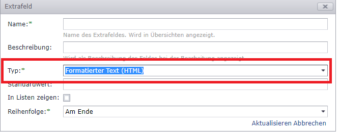 SeminarDesk „Formatierter Text (HTML)“ Extrafeld-Typ 