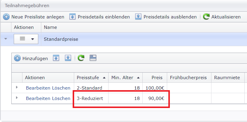 Erstellen von reduzierten Preisen mithilfe der Preisstufen