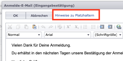 Hinweise zu E-Mail-Platzhaltern