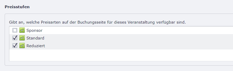 Preisstufen für die Online-Buchung auswählen