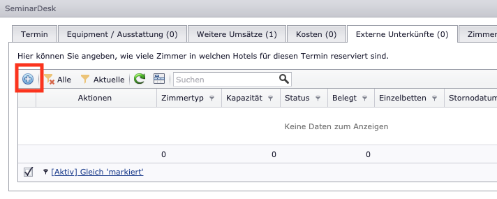 SeminarDesk externe Unterkünfte als Zimmerkontingent für einen Veranstaltungstermin anlegen