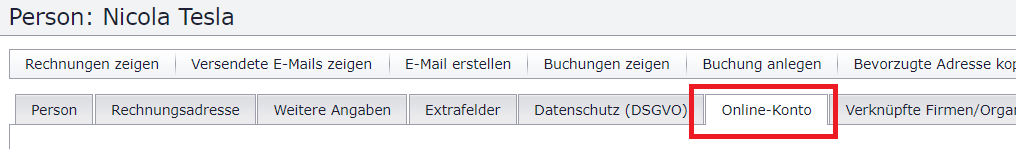Online-Konto im Personenprofil