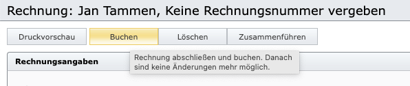 Aktion „Buchen“ einer Rechnung
