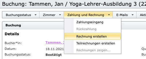 SeminarDesk Rechnung erstellen aus einer Buchung