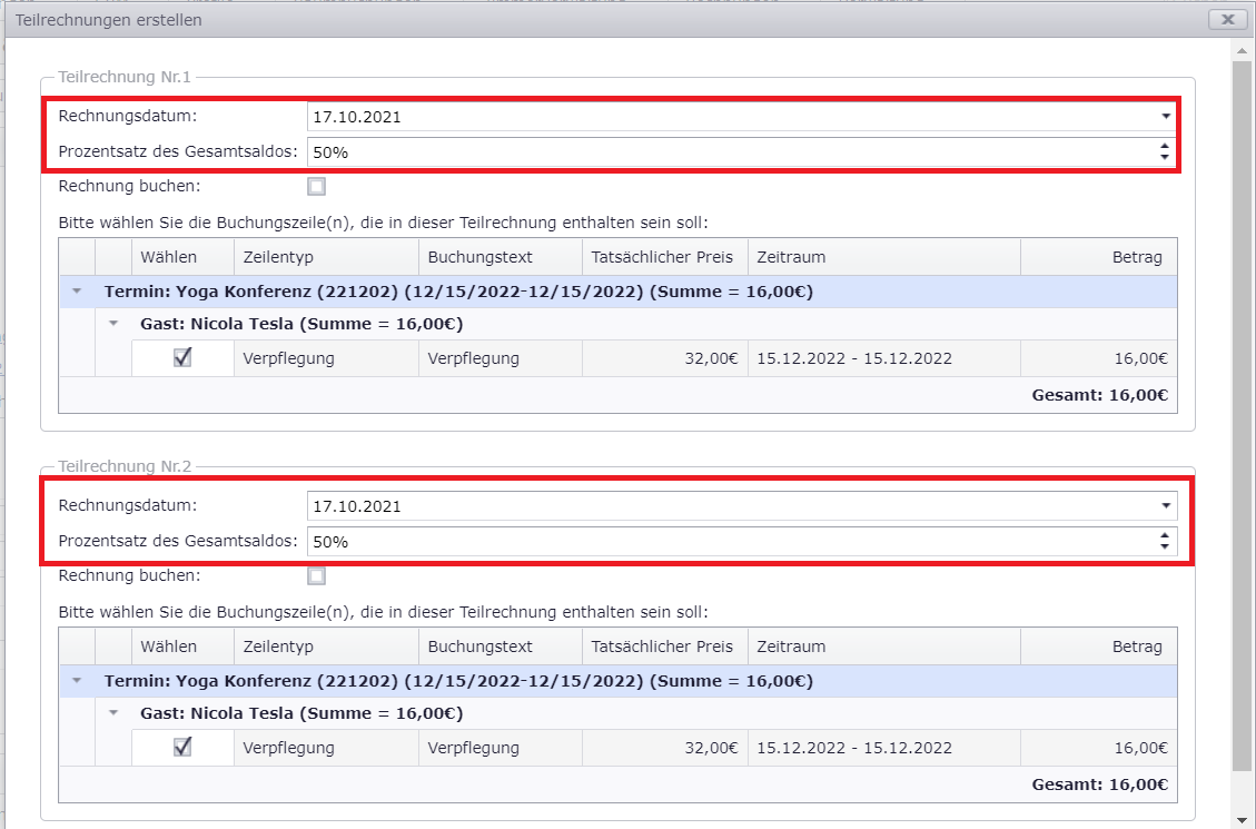 2 Teilrechnungen als Beispiel