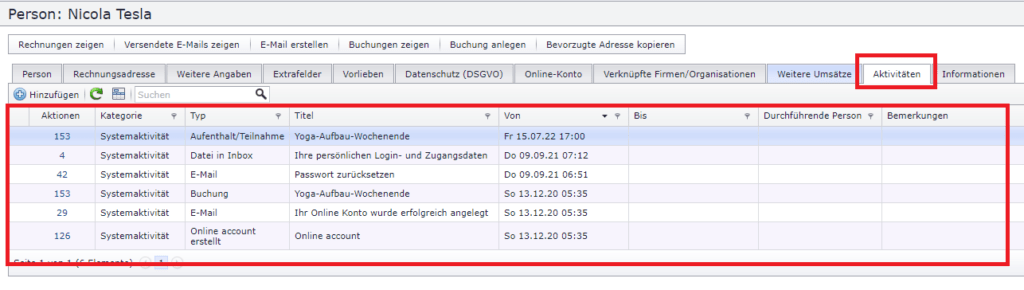 Aktivitäten für Profile