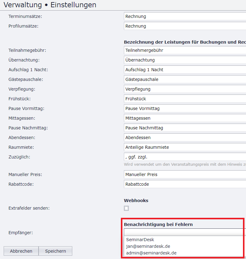 Benachrichtigung bei Fehler