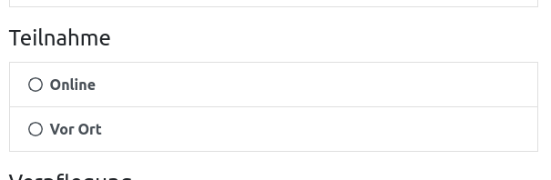 Auswahl der Teilnahmeart an einer Hybrid-Veranstaltung auf der Buchungsseite