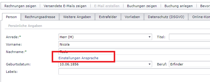 Einstellungen Ansprache