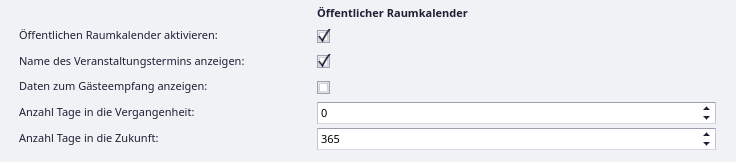 Einstellungen für den Öffentlichen Raumkalender