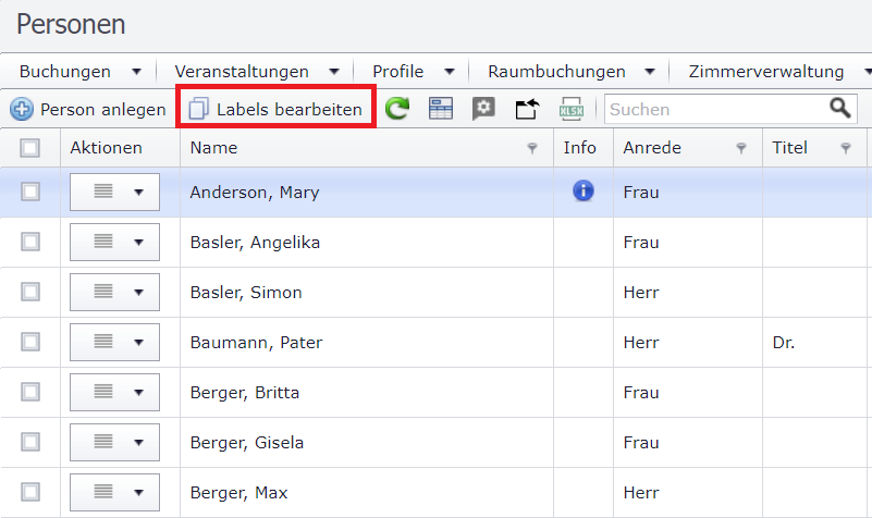 Personen Labels bearbeiten