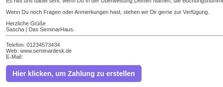 Zahlungslink-Button in einer E-Mail