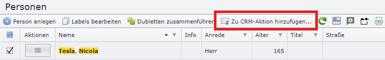 Zu CRM Aktion hinzufügen