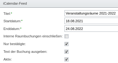 Dialog zum Bearbeiten eines iCalendar-Feeds für Veranstaltungsräume
