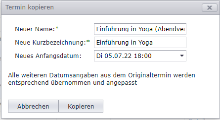 Dialog zum Kopieren eines Termins