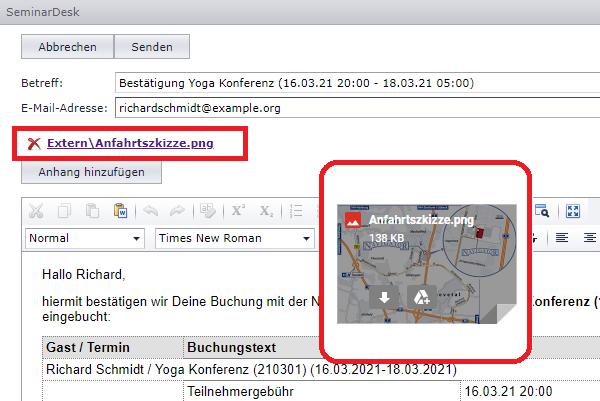 Anfahrtsskizze in Bestätigungs-E-Mail