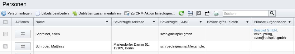 Personenliste mit bevorzugten Kontaktwegen