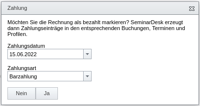 Dialog zur Erfassung einer Zahlung in den Rechnungsdetails