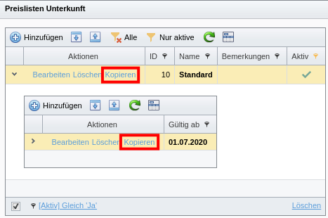 Funktionen zum Kopieren von SeminarDesk Preislisten