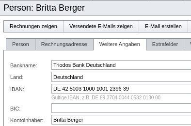 Eingabe einer Bankverbindung mit abweichender Länderangabe