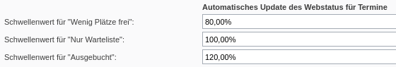 Allgemeine Einstellungen für automatisches Update des Webstatus für Termine