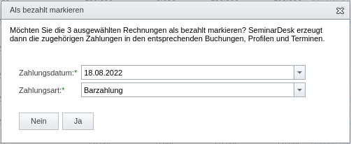SeminarDesk Zahlungen erfassen für mehrere Rechnungen