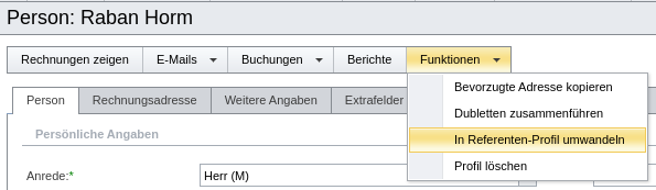 Funktion „In Referenten-Profil umwandeln“