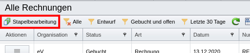Rechnungsübersicht mit Funktion „Stapelbearbeitung“