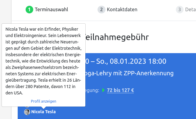 SeminarDesk Referenten anzeigen: Terminauswahl mit Referent*innen-Angabe und Beschreibung