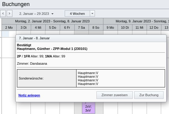 Angabe gebuchter Sonderwünsche im Buchungskalender
