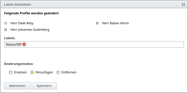 Labels mehrerer Profile bearbeiten