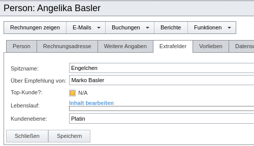 Profil mit Reiter „Extrafelder“