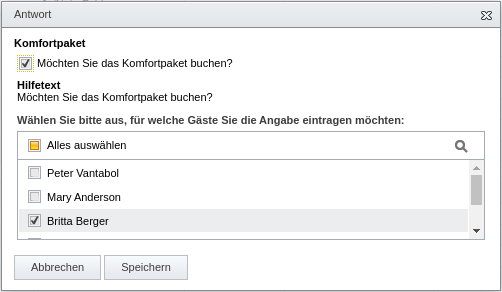 Bearbeiten der Antworten auf ein Zusatzfeld für mehrere Gäste