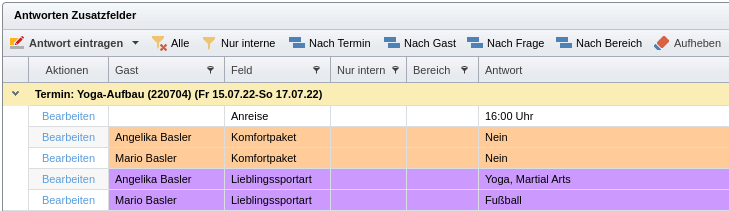 Buchungsdetails mit Eingaben zu Zusatzfeldern