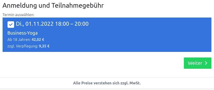 Buchungsseite mit Netto- statt Bruttopreisen