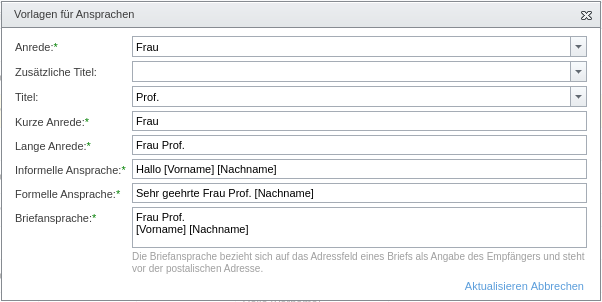 Vorlagen für Ansprachen erstellen