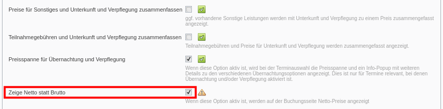 Option „Zeige Netto statt Brutto“ in den Webeinstellungen einer Veranstaltung