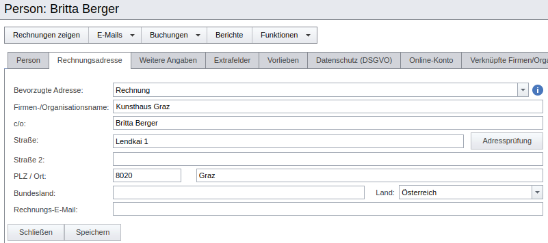 Profil-Reiter „Rechnungsadresse“