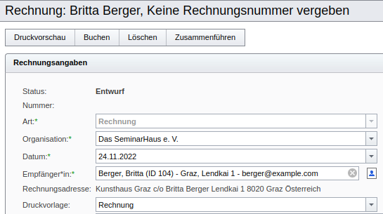 Rechnungsdetails mit Rechnungsadresse