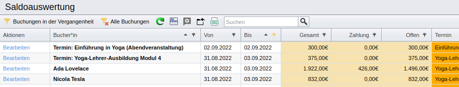 SeminarDesk Saldoauswertung