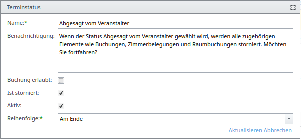 Hinzufügen eines Terminstatus „Abgesagt vom Veranstalter“