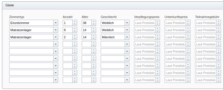 Gästeangaben für Gruppen-Buchung bearbeiten