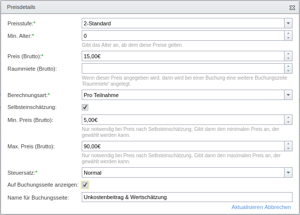 SeminarDesk Teilnahmegebühr mit Selbsteinschätzung