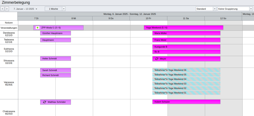 SeminarDesk Kalenderansichten: Zimmerbelegung