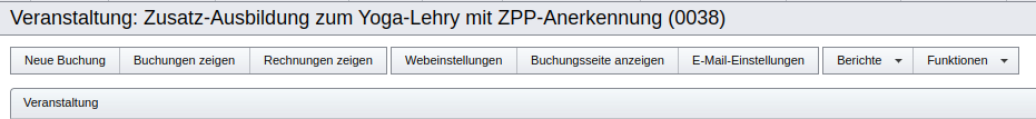 SeminarDesk Einstellungen Buchungsseite über Webeinstellungen im Menü für Einstellungen und Funktionen einer Veranstaltung