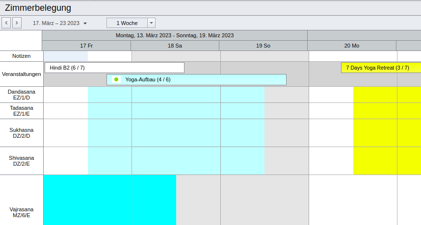 Belegungskalender mit Zimmerkontingent