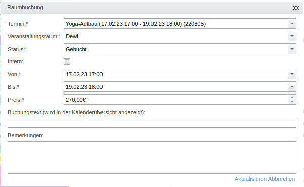 Formular für neue Raumbuchung