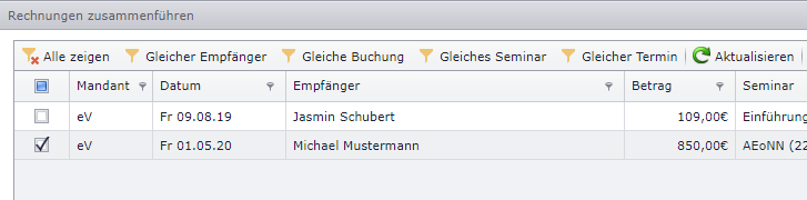 SeminarDesk Rechnungen zusammenführen