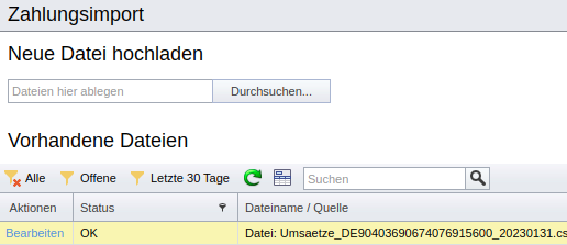 SeminarDesk Zahlungen importieren: CSV-Datei für den Import auswählen