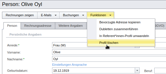 SeminarDesk Profil löschen